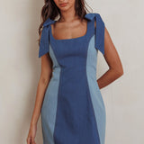 Kiss City Tied Shoulders Contrast Mini Dress Denim