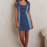 Kiss City Tied Shoulders Contrast Mini Dress Denim