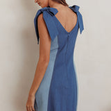 Kiss City Tied Shoulders Contrast Mini Dress Denim