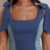 Kiss City Tied Shoulders Contrast Mini Dress Denim
