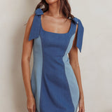 Kiss City Tied Shoulders Contrast Mini Dress Denim