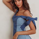 Kiss City Tied Shoulders Contrast Mini Dress Denim