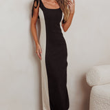Kiss City Tied Shoulders Contrast Maxi Dress Black/Oat