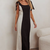Kiss City Tied Shoulders Contrast Maxi Dress Black/Oat