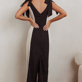 Kiss City Tied Shoulders Contrast Maxi Dress Black/Oat