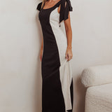 Kiss City Tied Shoulders Contrast Maxi Dress Black/Oat