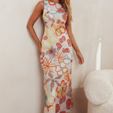 Loving Me Sleeveless A-line Maxi Dress Oat Multi