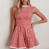 Loving Me Sleeveless Romper Gingham Red