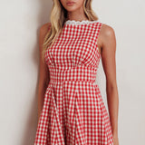 Loving Me Sleeveless Romper Gingham Red