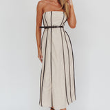 Azalea Sleeveless A-Line Midi Dress Sand