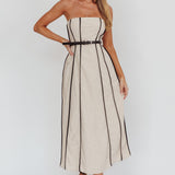Azalea Sleeveless A-Line Midi Dress Sand