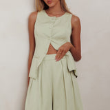 Janna Wide Leg Shorts Sage