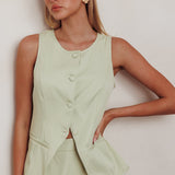 Janna Sleeveless Buttoned Top Sage