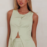 Janna Sleeveless Buttoned Top Sage