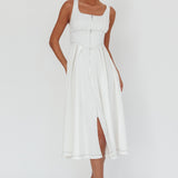 Leeli Zipper Front Midi Dress White