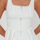 Leeli Zipper Front Midi Dress White