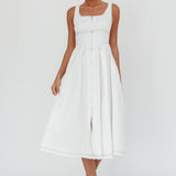 Leeli Zipper Front Midi Dress White