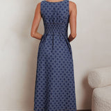 Hair Down Square Neck A-Line Midi Dress Floral Denim