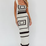 Stargazing Square Print Knit Maxi Dress Beige