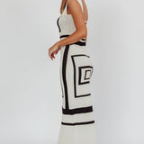 Stargazing Square Print Knit Maxi Dress Beige