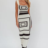 Stargazing Square Print Knit Maxi Dress Beige