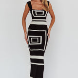 Stargazing Square Print Knit Maxi Dress Black
