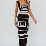 Stargazing Square Print Knit Maxi Dress Black
