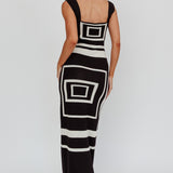 Stargazing Square Print Knit Maxi Dress Black