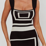Stargazing Square Print Knit Maxi Dress Black