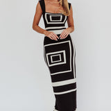 Stargazing Square Print Knit Maxi Dress Black