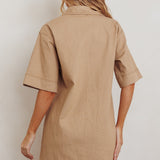 Admiration Contrast Stitching Boxy Mini Dress Beige
