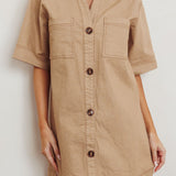 Admiration Contrast Stitching Boxy Mini Dress Beige