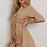 Admiration Contrast Stitching Boxy Mini Dress Beige
