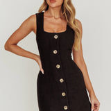 Celina Buttoned Knit Mini Dress Black