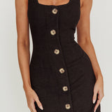Celina Buttoned Knit Mini Dress Black