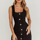 Celina Buttoned Knit Mini Dress Black