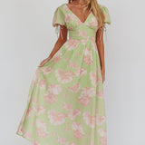 Loveberry Puff Sleeve A-Line Maxi Dress Green