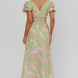 Loveberry Puff Sleeve A-Line Maxi Dress Green