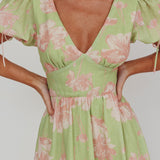 Loveberry Puff Sleeve A-Line Maxi Dress Green