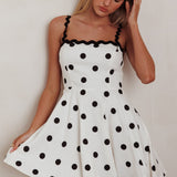 Won Me Over Polka Dot Ric Rac Mini Dress White