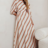 Transcendent Puff Sleeves Striped Maxi Dress Tan