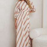 Transcendent Puff Sleeves Striped Maxi Dress Tan