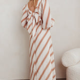 Transcendent Puff Sleeves Striped Maxi Dress Tan