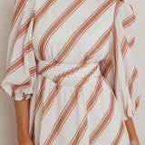 Transcendent Puff Sleeves Striped Maxi Dress Tan