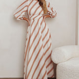 Transcendent Puff Sleeves Striped Maxi Dress Tan