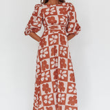 Transcendent Puff Sleeves Maxi Dress Floral Mocha