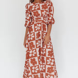 Transcendent Puff Sleeves Maxi Dress Floral Mocha