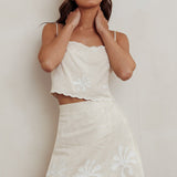 Carsyn Flower Embroidery A-Line Mini Skirt Oat