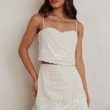 Carsyn Flower Embroidery Cropped Top Oat