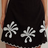 Carsyn Flower Embroidery A-Line Mini Skirt Black
